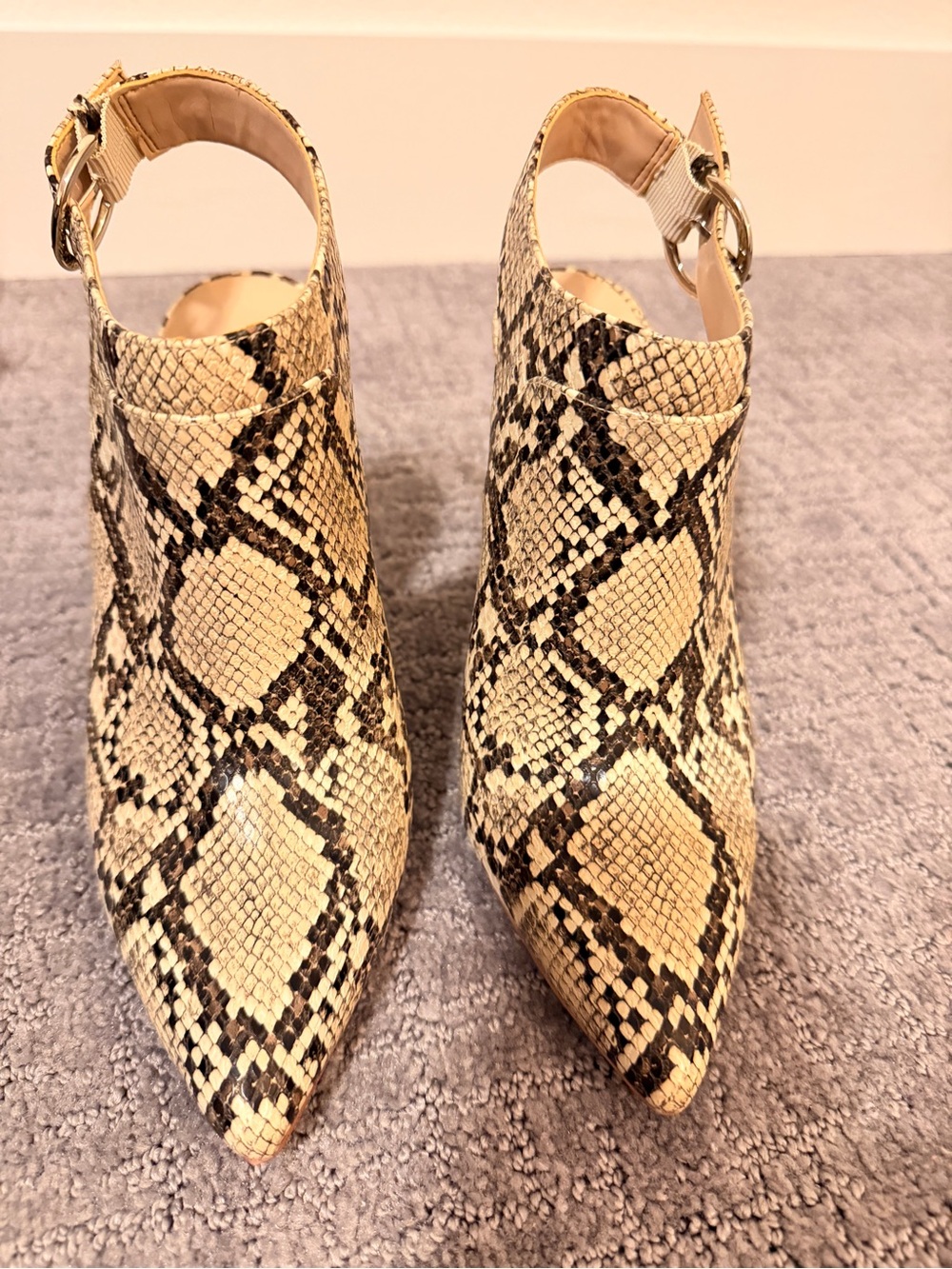 Aldo Snake-Print Pointed Slingback Ankle Boots - Beige/Black